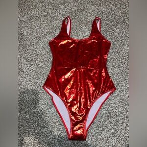 Shiny Red One-Piece Swimsuit